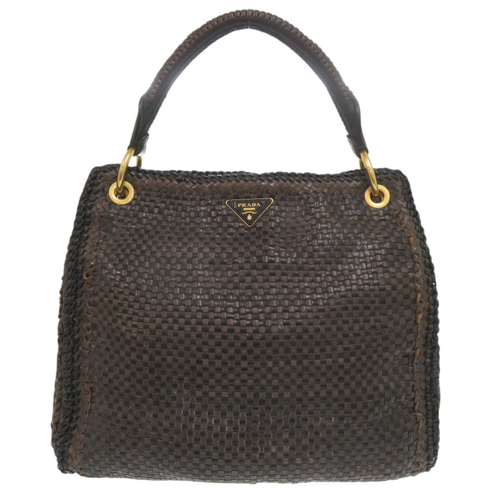 プラダ マドラス BR4801 レザー ブラウン ブラック ワンショルダーバッグ ハンドバッグ 1229【中古】PRADA