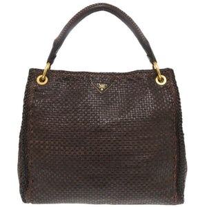 プラダ マドラス BR4801 レザー ブラウン ブラック ワンショルダーバッグ ハンドバッグ 1230【中古】PRADA