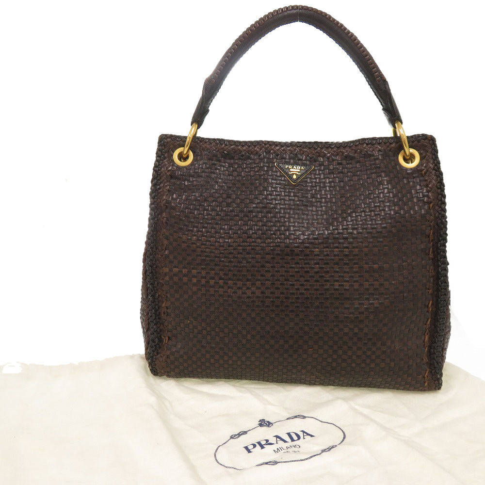 プラダ マドラス BR4801 レザー ブラウン ブラック ワンショルダーバッグ ハンドバッグ 1230【中古】PRADA