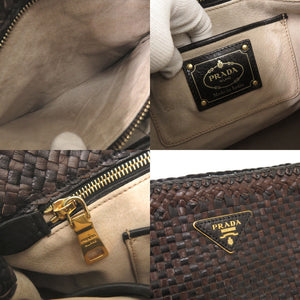 プラダ マドラス BR4801 レザー ブラウン ブラック ワンショルダーバッグ ハンドバッグ 1230【中古】PRADA