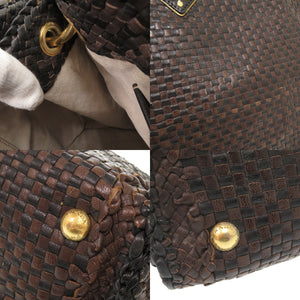 プラダ マドラス BR4801 レザー ブラウン ブラック ワンショルダーバッグ ハンドバッグ 1230【中古】PRADA