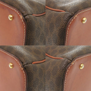 セリーヌ マカダム PVC レザー ブラウン ハンドバッグ 1242【中古】CELINE