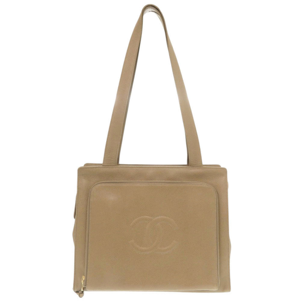 シャネル ココマーク キャビアスキン 4番台 ゴールド金具 ベージュ トートバッグ ショルダーバッグ 1248【中古】CHANEL