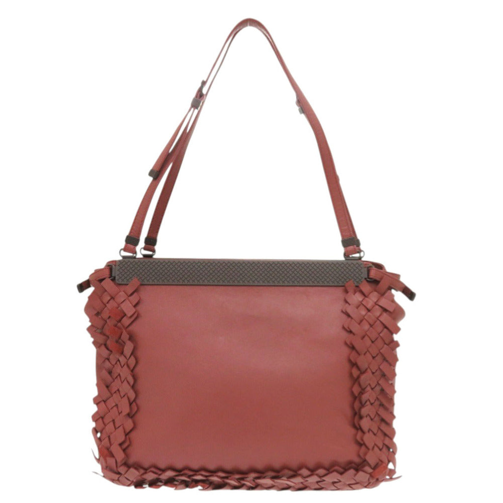 美品 ボッテガヴェネタ イントレチャート レザー ボルドー ハンドバッグ 赤 ショルダーバッグ 1250【中古】BOTTEGAVENETA