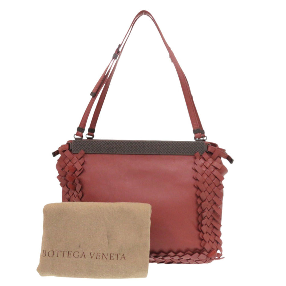 美品 ボッテガヴェネタ イントレチャート レザー ボルドー ハンドバッグ 赤 ショルダーバッグ 1250【中古】BOTTEGAVENETA
