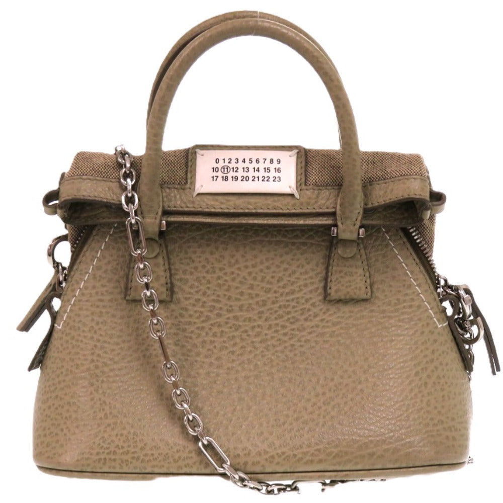 美品 メゾン マルジェラ 5AC マイクロ 2WAY レザー カーキ 1266 ショルダーバッグ【中古】Maison Margiela