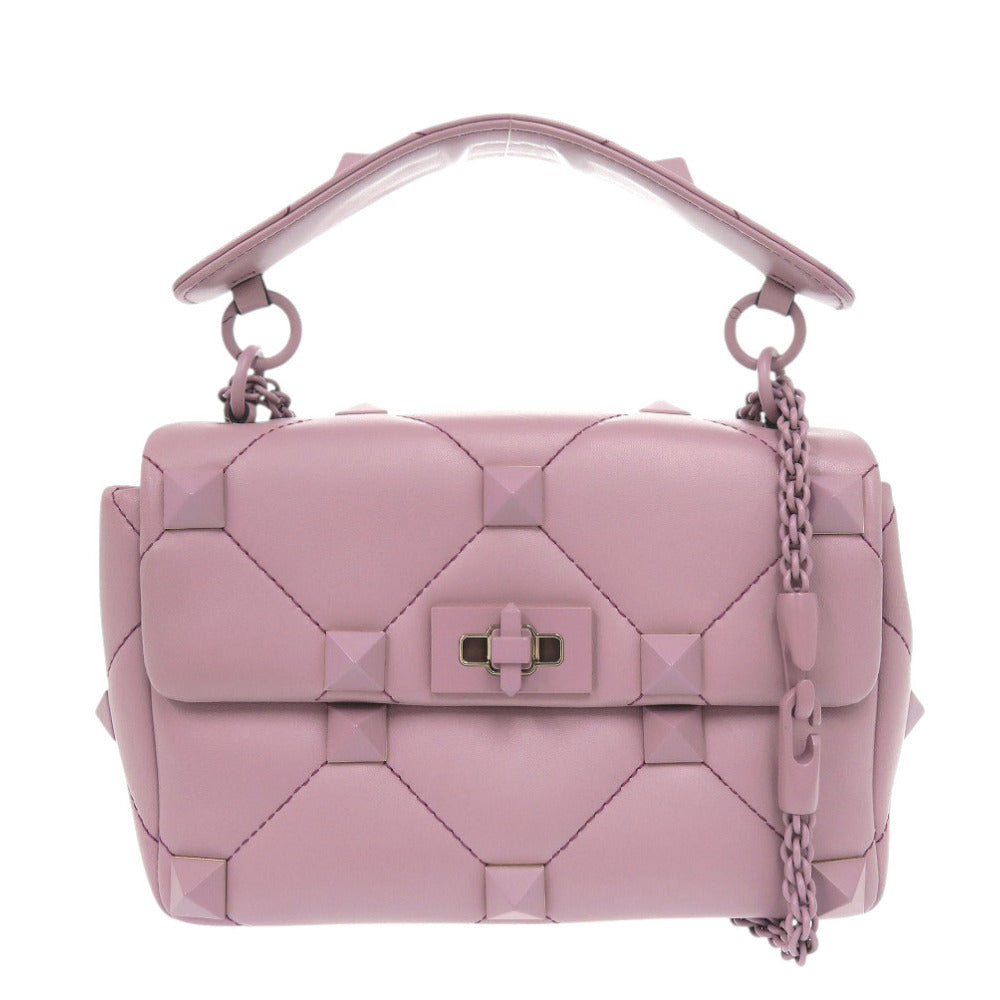 美品 ヴァレンティノ ガラヴァーニ ローマンスタッズ 2W2B0l60XlE レザー パープル 2way ハンドバッグ 1276【中古】Valentino Garavani