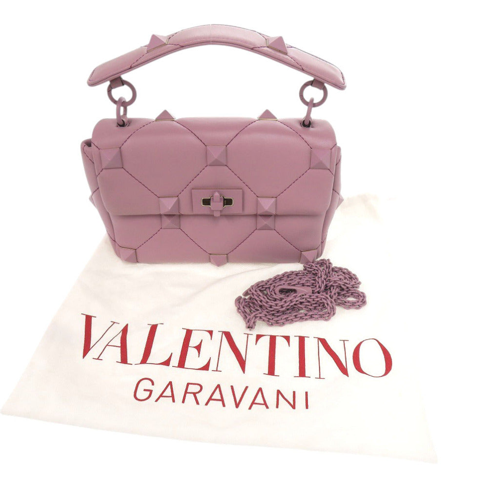 美品 ヴァレンティノ ガラヴァーニ ローマンスタッズ 2W2B0l60XlE レザー パープル 2way ハンドバッグ 1276【中古】Valentino Garavani