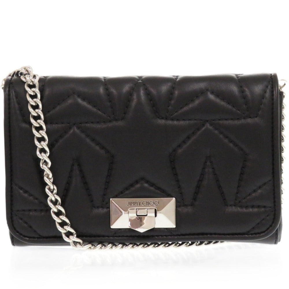 新品同様 ジミーチュウ ヘリア スター クラッチバッグ レザー ブラック 1280 黒 チェーンショルダークラッチバッグ【中古】JIMMY CHOO