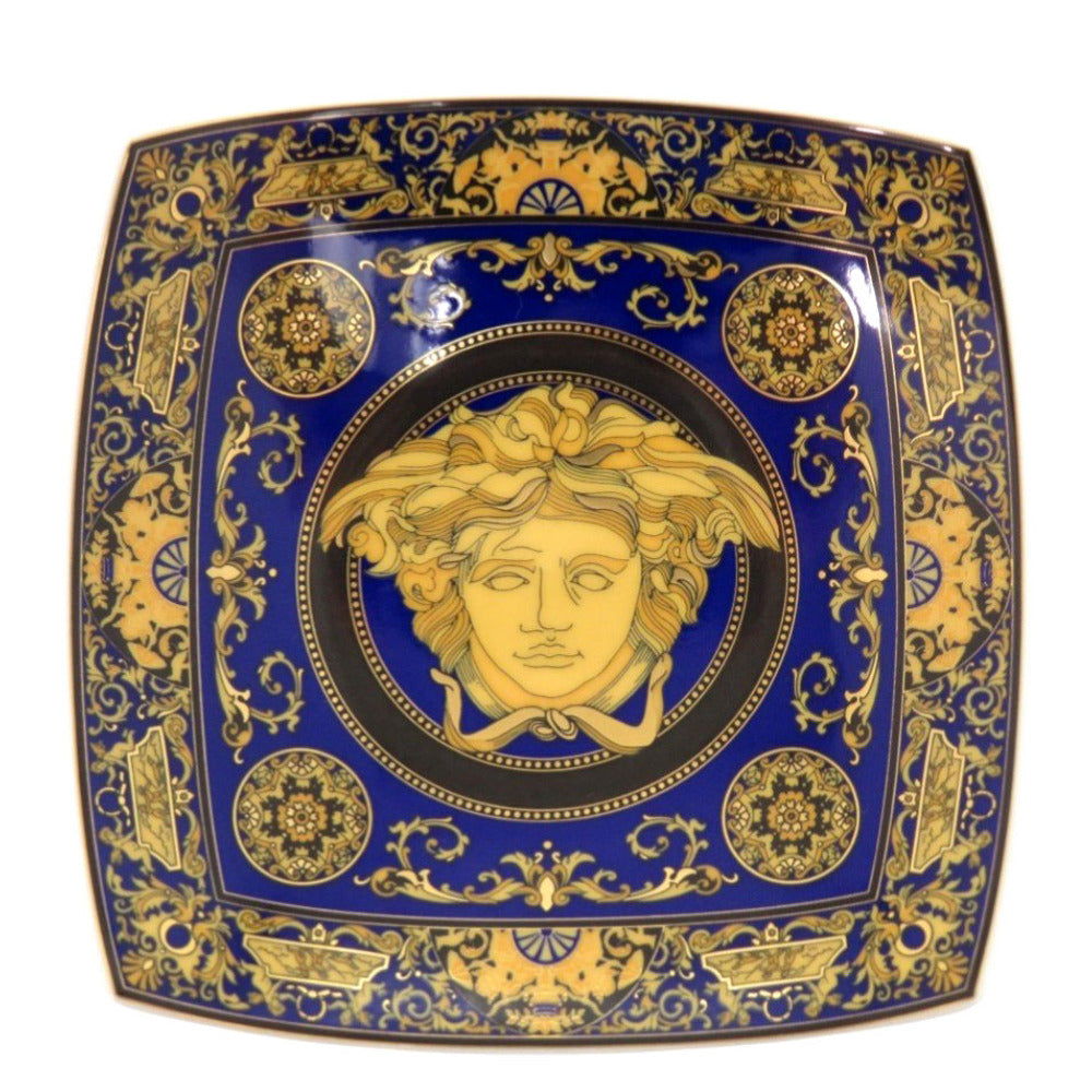 未使用 ヴェルサーチ スクエアプレート Medusa blau 小皿 ポーセリン 磁器 ネイビー 食器 1287【中古】VERSACE