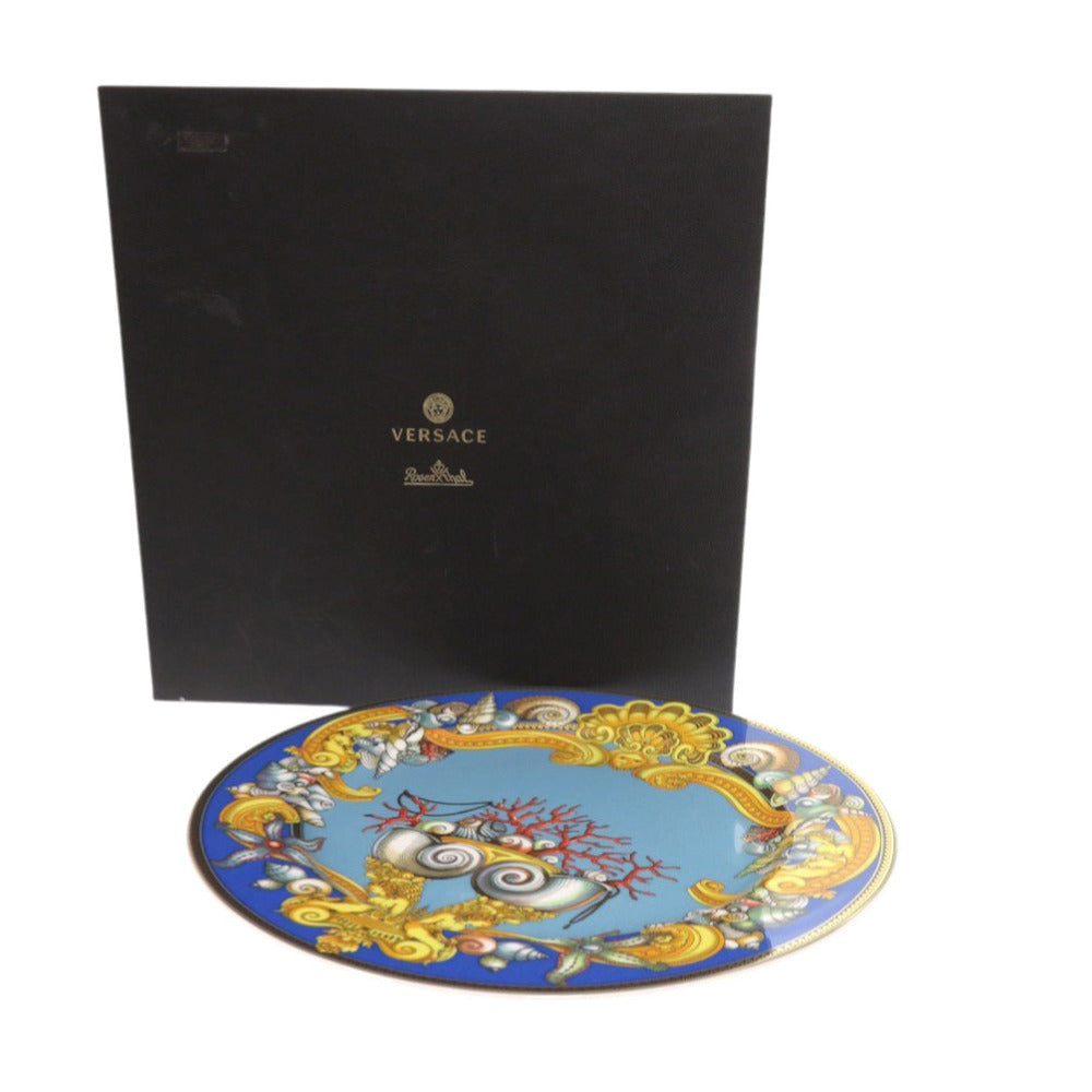 未使用 ヴェルサーチ 大皿 プレート Les Tresors de la Me 巻貝 サンゴ ポーセリン 磁器 ブルー 食器 青 1300【中古】VERSACE
