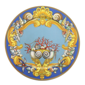 未使用 ヴェルサーチ 大皿 プレート Les Tresors de la Me 巻貝 サンゴ ポーセリン 磁器 ブルー 食器 青 1301【中古】VERSACE