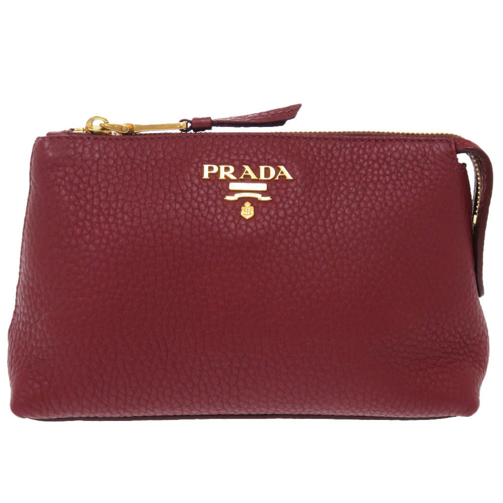 美品 プラダ レザー ボルドー ゴールド金具 ポーチ バッグ 1302 【中古】 PRADA