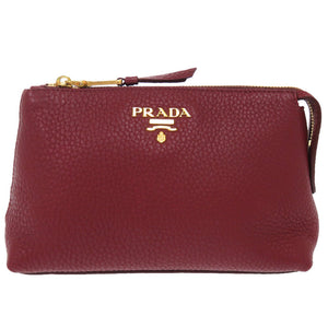 美品 プラダ レザー ボルドー ゴールド金具 ポーチ バッグ 1302 【中古】 PRADA