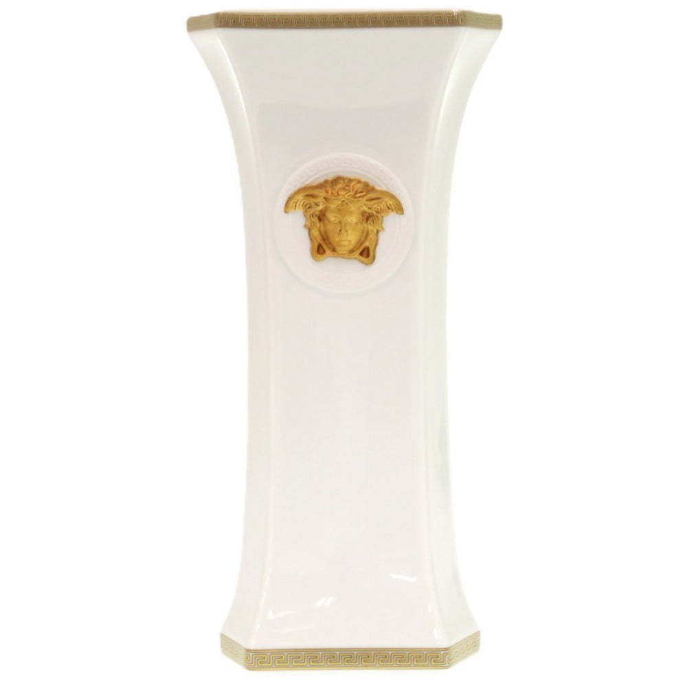 未使用品 ヴェルサーチ geschenkserie gorgona florero Rosenthal ローゼンタール 磁器 ホワイト ゴールド 1306 花瓶【中古】VERSACE