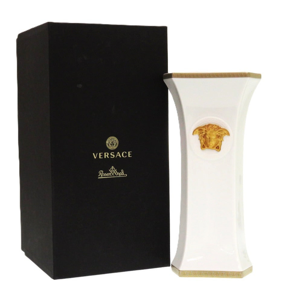 未使用品 ヴェルサーチ geschenkserie gorgona florero Rosenthal ローゼンタール 磁器 ホワイト ゴールド 1306 花瓶【中古】VERSACE