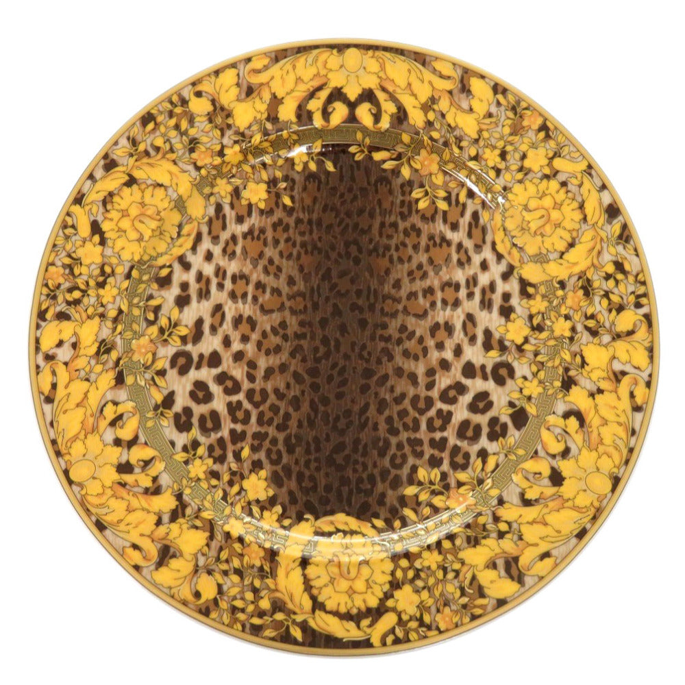 未使用 ヴェルサーチ プレート Wild Floralia レオパード柄 ポーセリン 磁器 ブラウン イエロー 食器 1314【中古】VERSACE