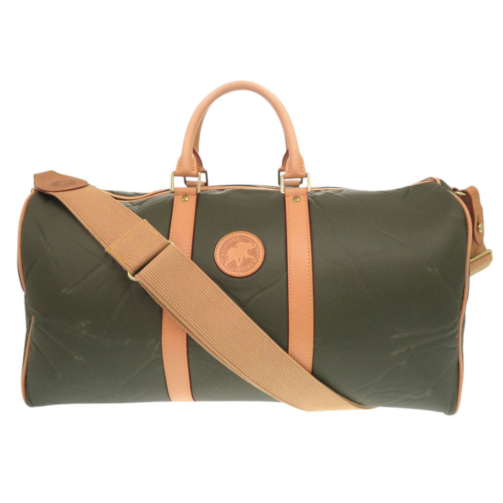 新品同様 ハンティングワールド バチュークロス カーキ ボストンバッグ 緑 1325【中古】HUNTING WORLD メンズ