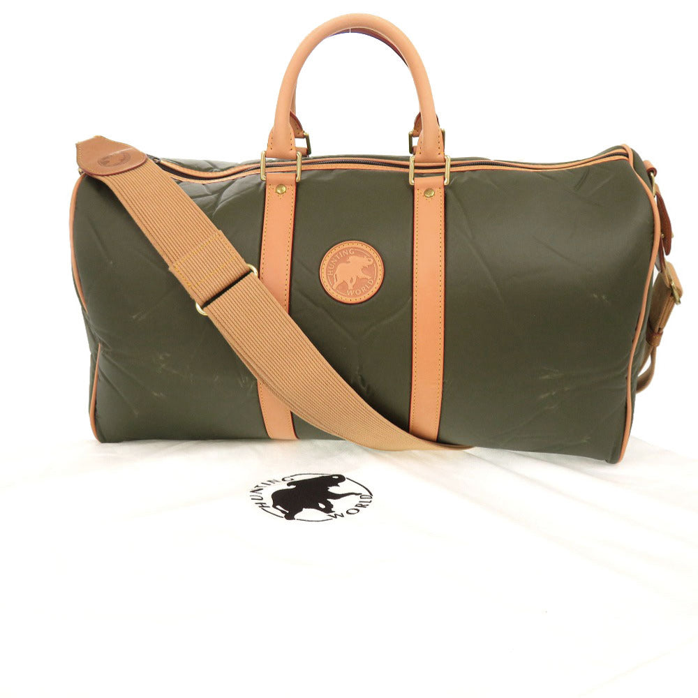新品同様 ハンティングワールド バチュークロス カーキ ボストンバッグ 緑 1325【中古】HUNTING WORLD メンズ