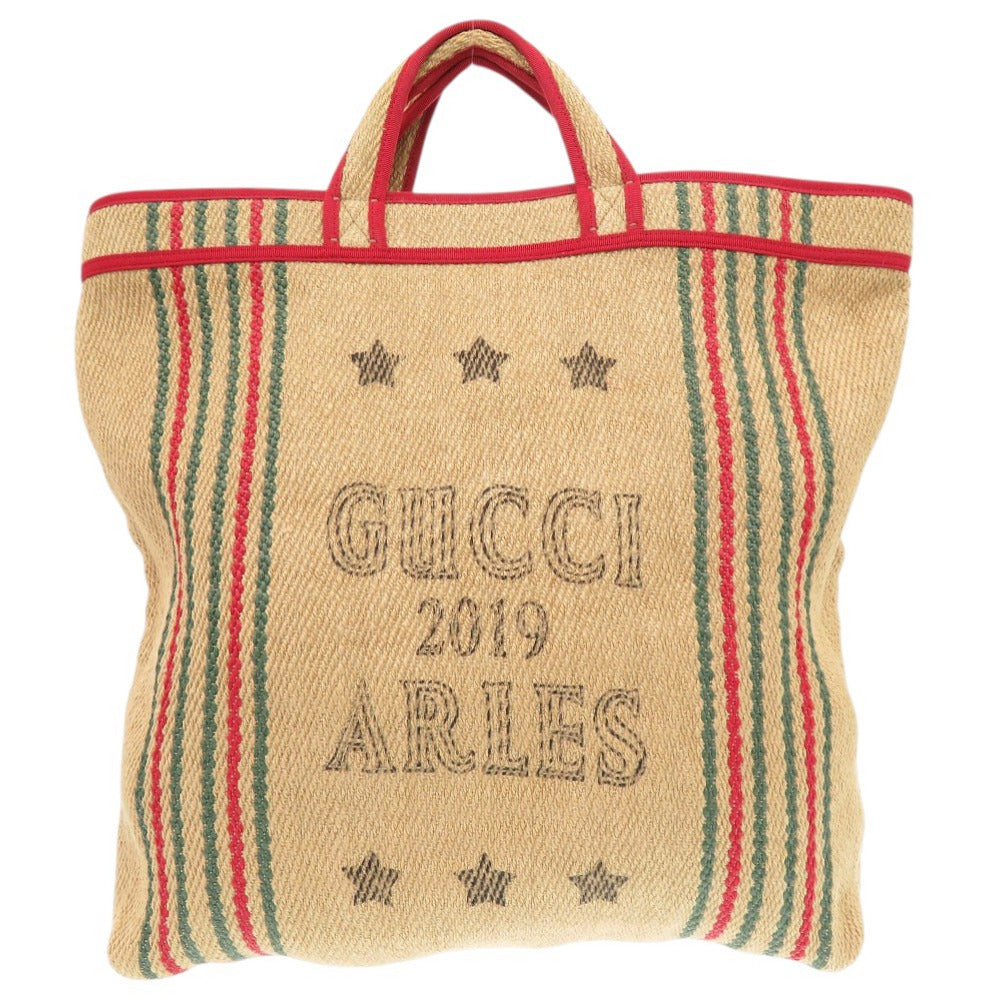 美品 グッチ 499484 ラフィア ベージュ トートバッグ 1330【中古】GUCCI