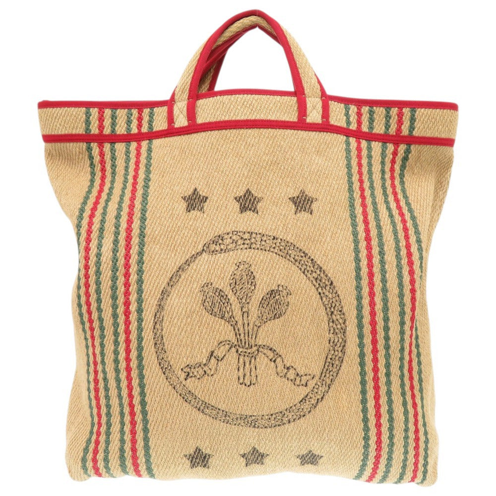 美品 グッチ 499484 ラフィア ベージュ トートバッグ 1330【中古】GUCCI