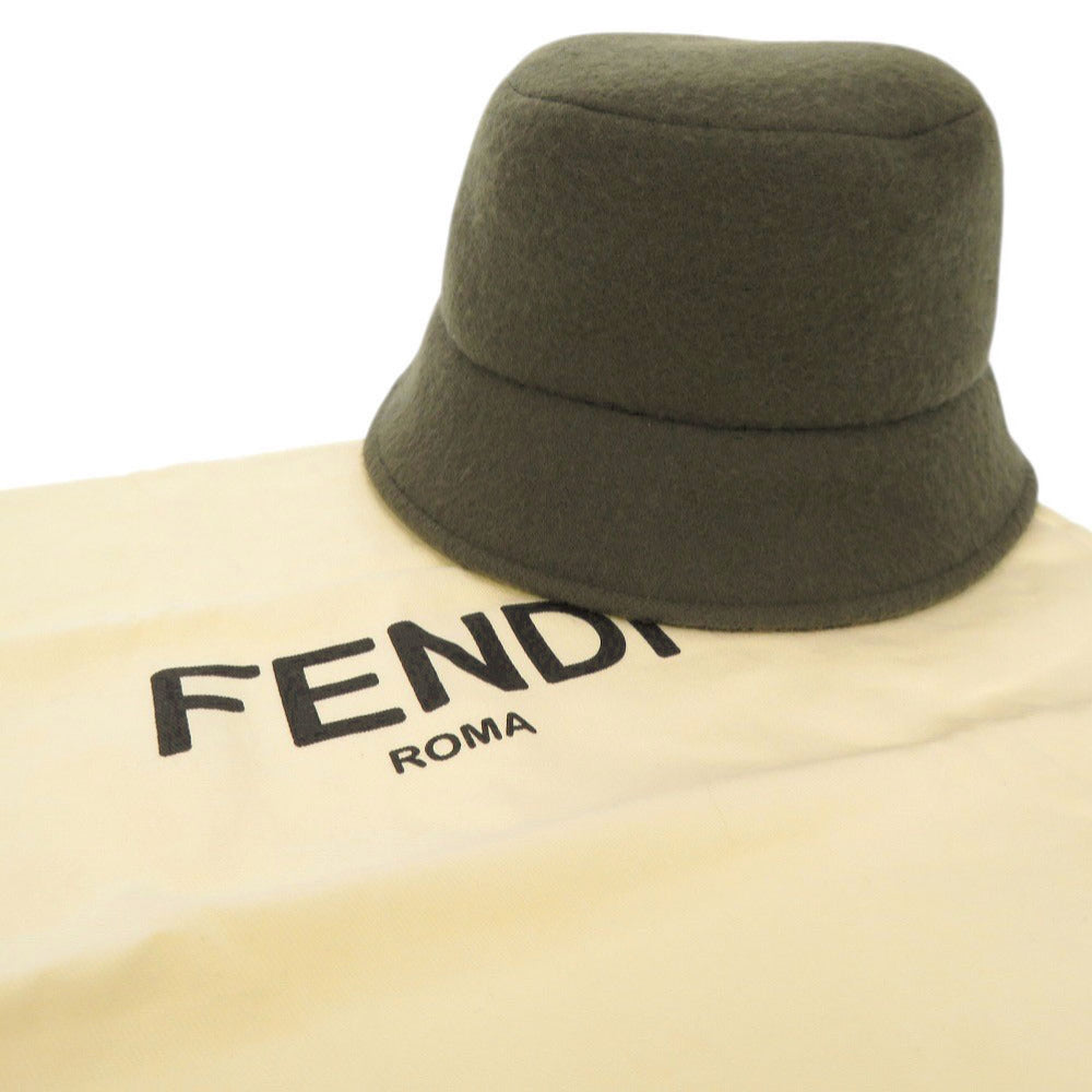 美品 フェンディ FXQ901 サイズS ウール カーキ バケットハット 帽子 1332【中古】FENDI