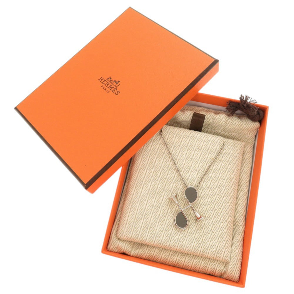 未使用品 エルメス コルH メタル レザー シルバー グレー ネックレス ペンダント 1333【中古】HERMES