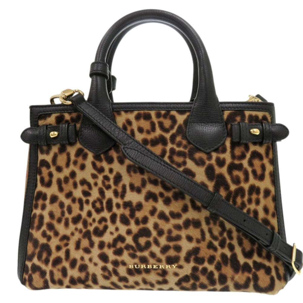 バーバリー バナー レオパード ノバチェック 3990689 ハラコ レザー ブラウン 2way ハンドバッグ 1345【中古】BURBERRY