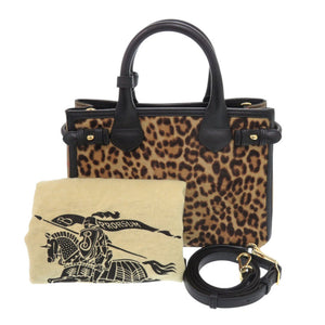 バーバリー バナー レオパード ノバチェック 3990689 ハラコ レザー ブラウン 2way ハンドバッグ 1345【中古】BURBERRY