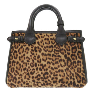 バーバリー バナー レオパード ノバチェック 3990689 ハラコ レザー ブラウン 2way ハンドバッグ 1345【中古】BURBERRY