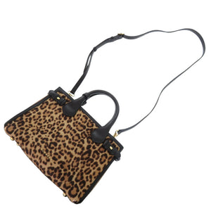 バーバリー バナー レオパード ノバチェック 3990689 ハラコ レザー ブラウン 2way ハンドバッグ 1345【中古】BURBERRY