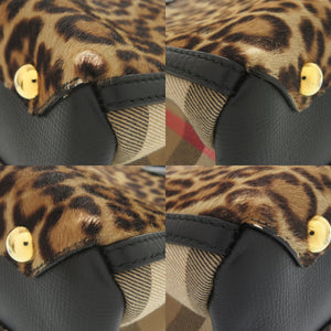 バーバリー バナー レオパード ノバチェック 3990689 ハラコ レザー ブラウン 2way ハンドバッグ 1345【中古】BURBERRY