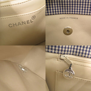シャネル ココマーク ギンガムチェック キャンバス 4番台 シルバー金具 ブルー ハンドバッグ 1398【中古】CHANEL