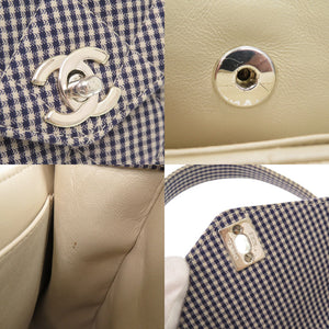 シャネル ココマーク ギンガムチェック キャンバス 4番台 シルバー金具 ブルー ハンドバッグ 1398【中古】CHANEL
