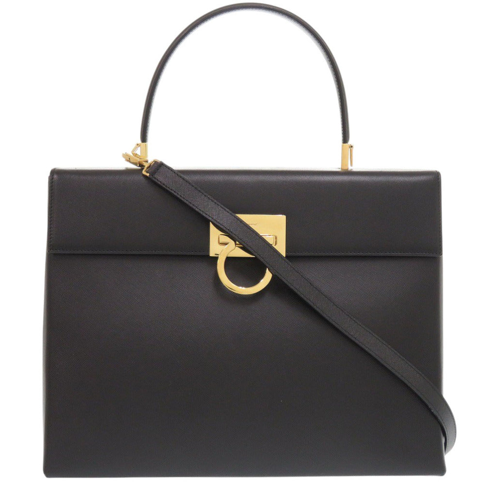 美品 サルヴァトーレフェラガモ 2WAY ガンチーニ DY-21 8791 レザー ブラック ハンドバッグ 黒 1410【中古】Salvatore Ferragamo