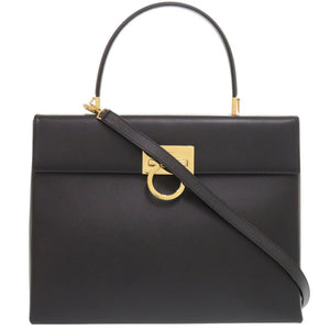 美品 サルヴァトーレフェラガモ 2WAY ガンチーニ DY-21 8791 レザー ブラック ハンドバッグ 黒 1410【中古】Salvatore Ferragamo