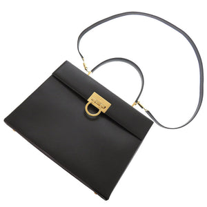 美品 サルヴァトーレフェラガモ 2WAY ガンチーニ DY-21 8791 レザー ブラック ハンドバッグ 黒 1410【中古】Salvatore Ferragamo