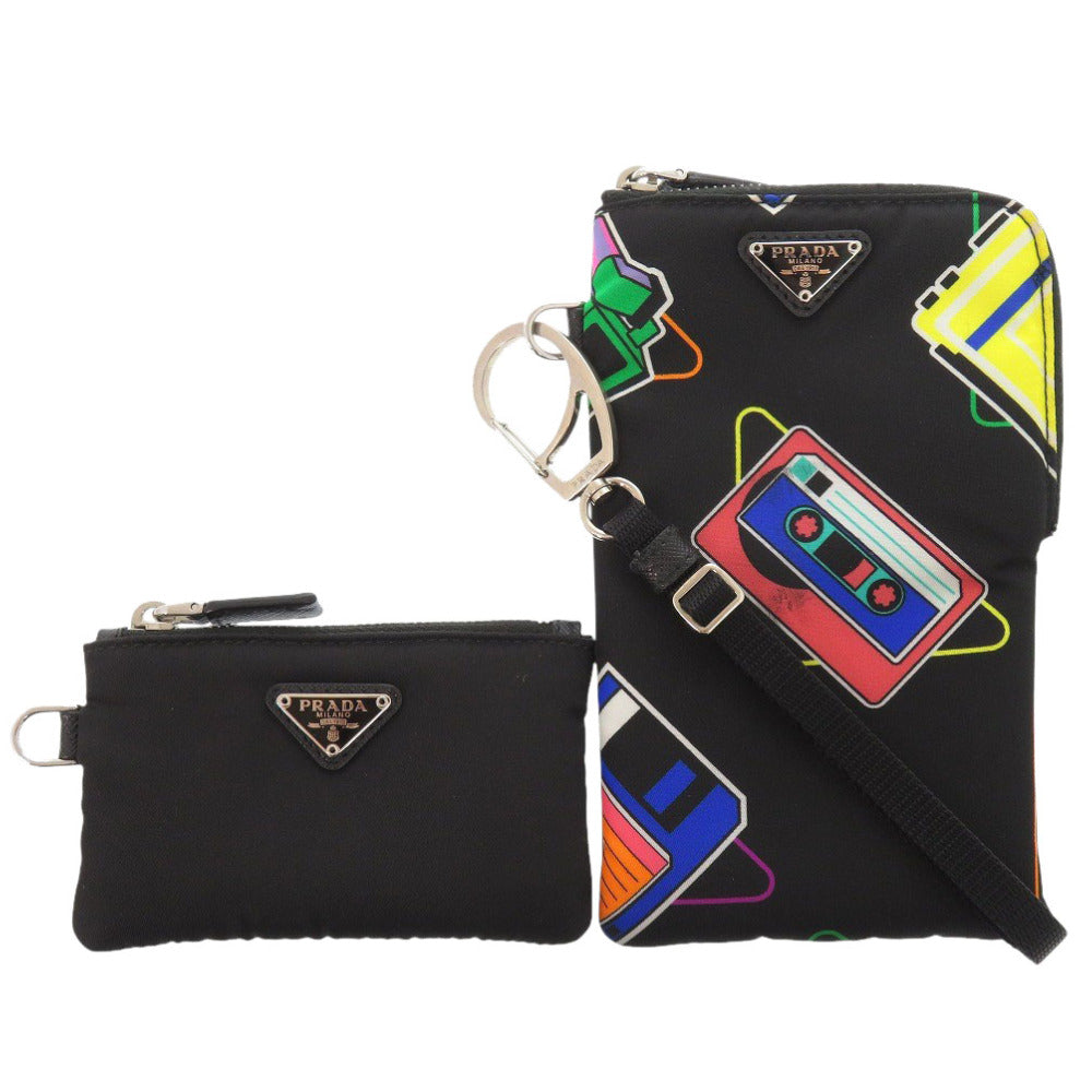 美品 プラダ フォンバッグ ナイロン ブラック ショルダーバッグ 黒 1411【中古】PRADA