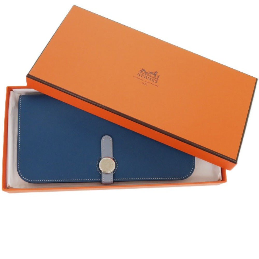 新品同様 エルメス ドゴンロング セリエ トゴ ブルードガリス □Q刻印 1418 青 長財布【中古】HERMES