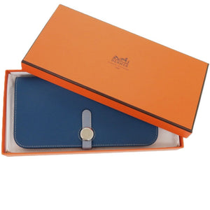 新品同様 エルメス ドゴンロング セリエ トゴ ブルードガリス □Q刻印 1418 青 長財布【中古】HERMES