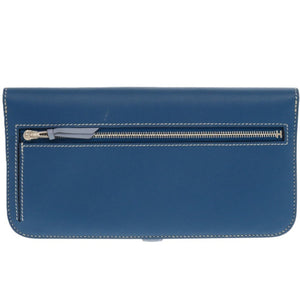 新品同様 エルメス ドゴンロング セリエ トゴ ブルードガリス □Q刻印 1418 青 長財布【中古】HERMES