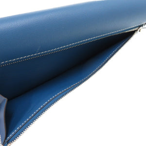 新品同様 エルメス ドゴンロング セリエ トゴ ブルードガリス □Q刻印 1418 青 長財布【中古】HERMES
