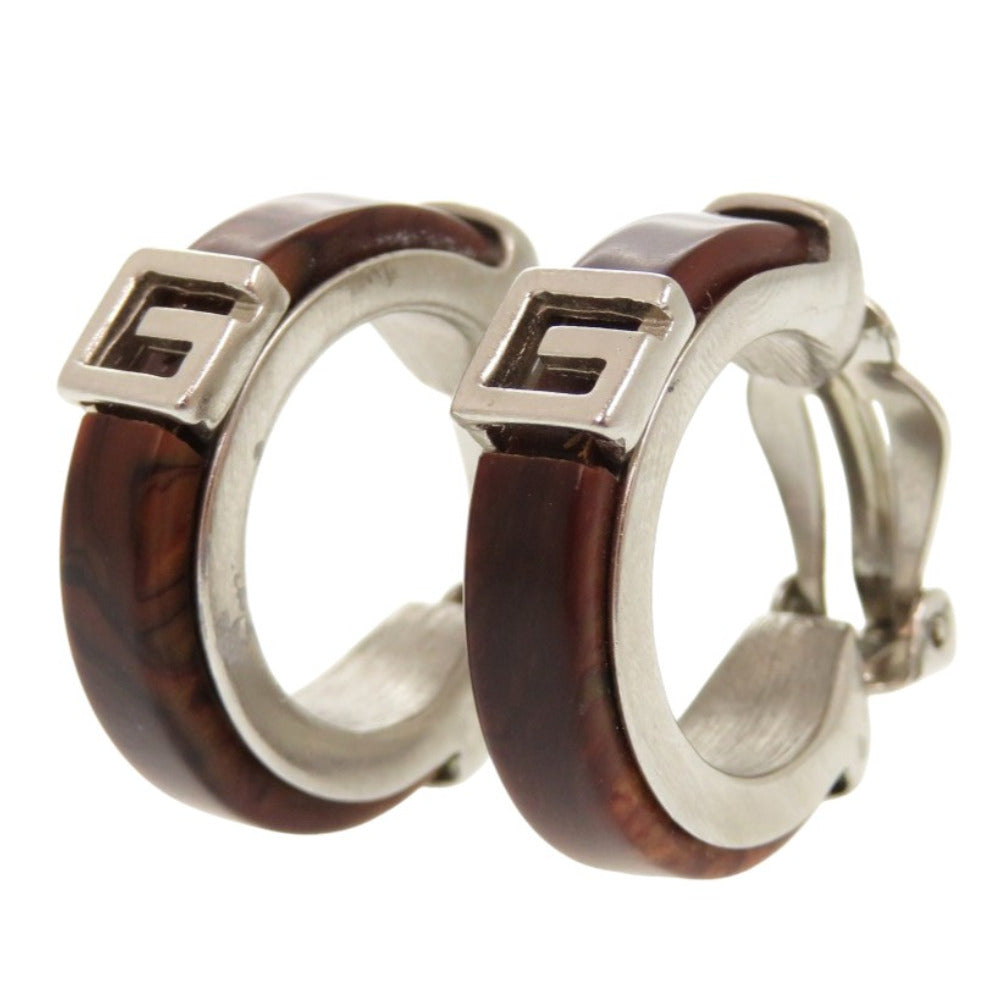 美品 ジバンシィ ウッド メタル ブラウン 茶 イヤリング 1419【中古】GIVENCHY