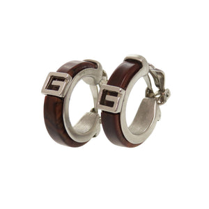 美品 ジバンシィ ウッド メタル ブラウン 茶 イヤリング 1419【中古】GIVENCHY