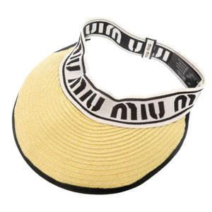 新品同様 ミュウミュウ サイズS ストロー ポリエステル ベージュ ホワイト ブラック サンバイザー 帽子 1422【中古】MIUMIU