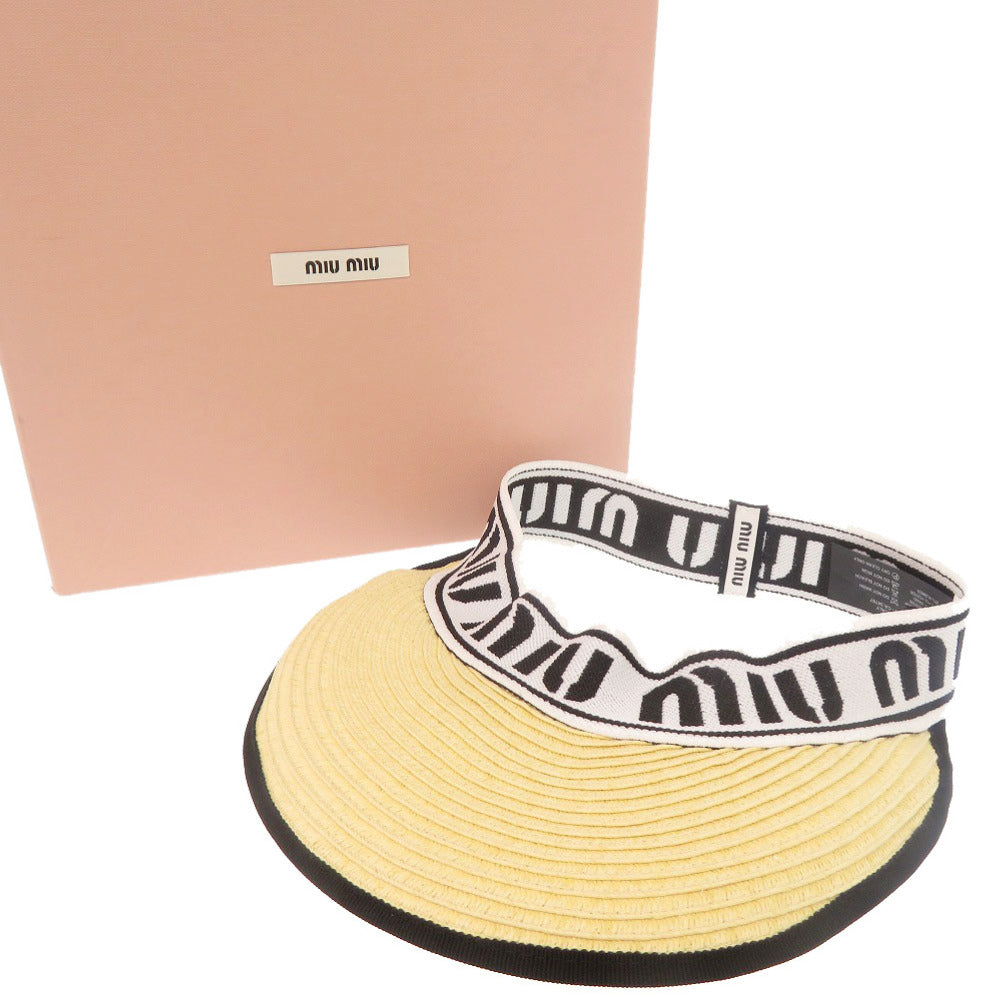 新品同様 ミュウミュウ サイズS ストロー ポリエステル ベージュ ホワイト ブラック サンバイザー 帽子 1422【中古】MIUMIU