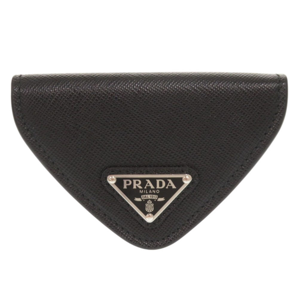 新品同様 プラダ サフィアーノ トライアングル レザー 2MM004 ブラック コインケース 黒 1433【中古】PRADA