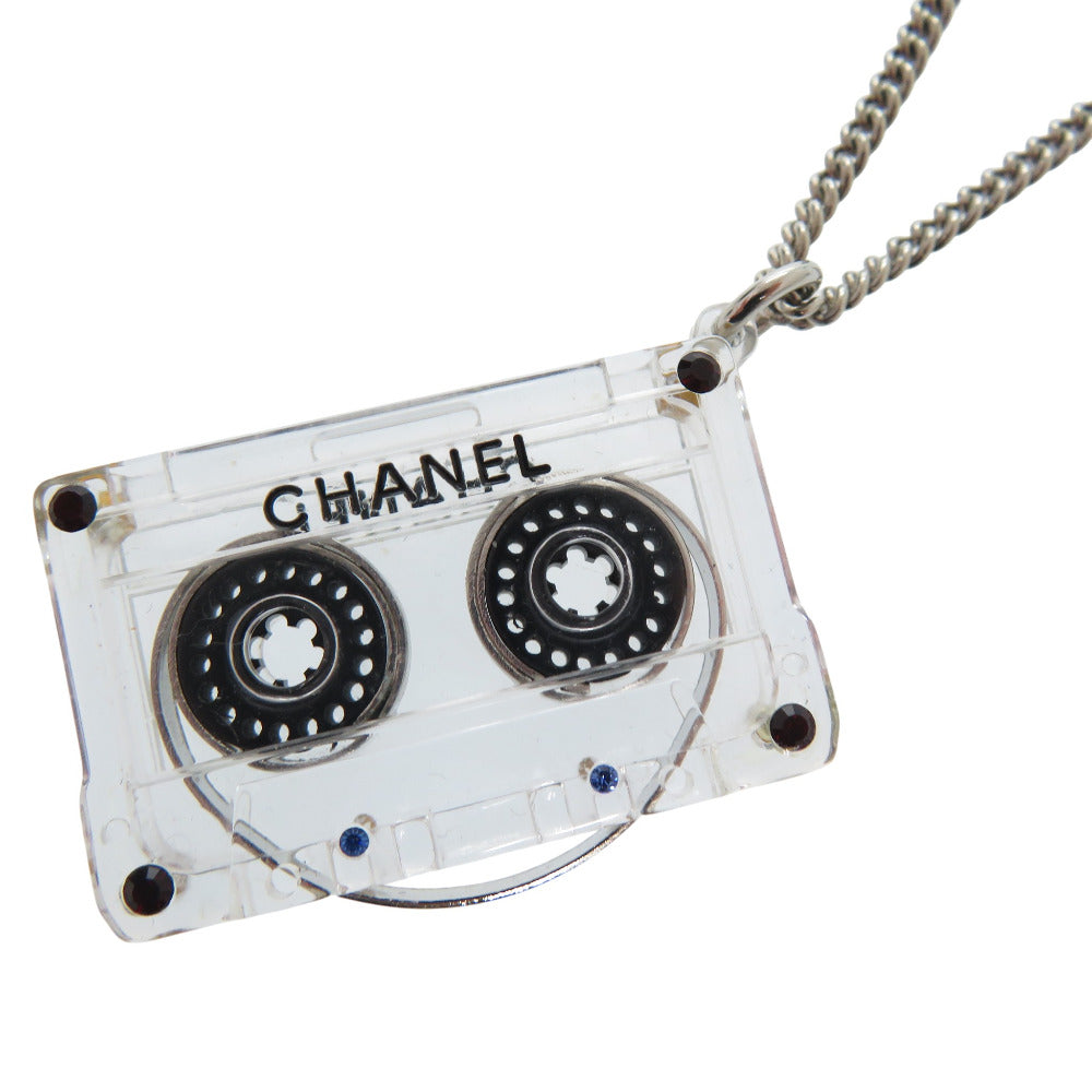 美品 シャネル カセットテープ ラインストーン ネックレス プラスチック クリア 1434【中古】CHANEL