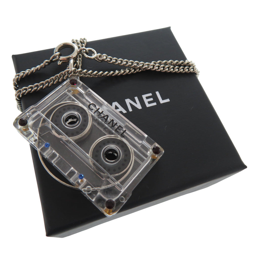 美品 シャネル カセットテープ ラインストーン ネックレス プラスチック クリア 1434【中古】CHANEL