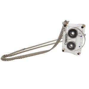 美品 シャネル カセットテープ ラインストーン ネックレス プラスチック クリア 1434【中古】CHANEL